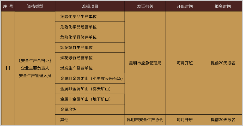 2020年11月云南省安全生产合格证金属冶炼炼钢作业考试及培训安排