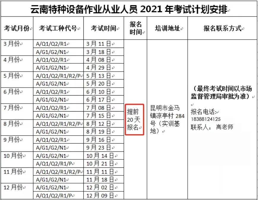 2021年6月云南省特种设备叉车、起重机、压力容器、锅炉工等作业人员考试培训通知