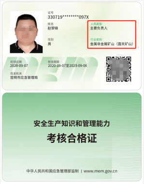 2023年8月25日云南省金属非金属矿山（地下矿）合格证（主要负责人、管理人员